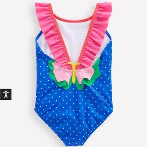 Mini Boden Butterfly Back Hallie Polka Dot One-Piece Swimsuit with Pink Ruffle